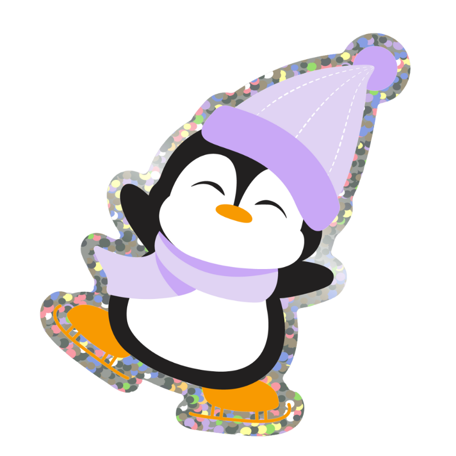 Skating Penguin Glitter Sticker