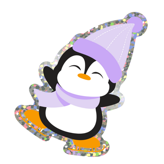 Skating Penguin Glitter Sticker